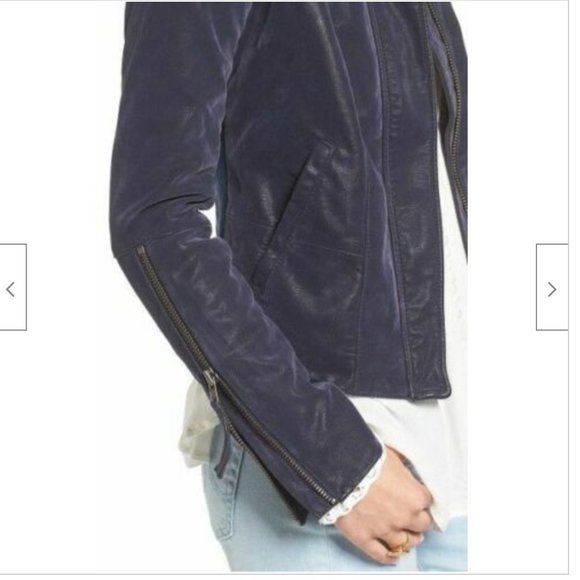 Free People Cool & Clean Blue Moto Jacket Vegan Small - Picture 3 of 8